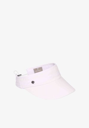 Visière de sport en tissu blanc avec sangle réglable et petit logo en métal sur la bande avant.