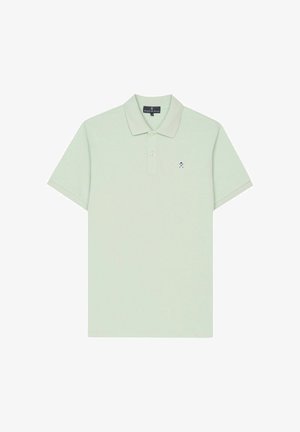 Polo de manga corta color verde claro con cuello, dos botones y pequeño logo bordado en el pecho izquierdo de Harper & Neyer.