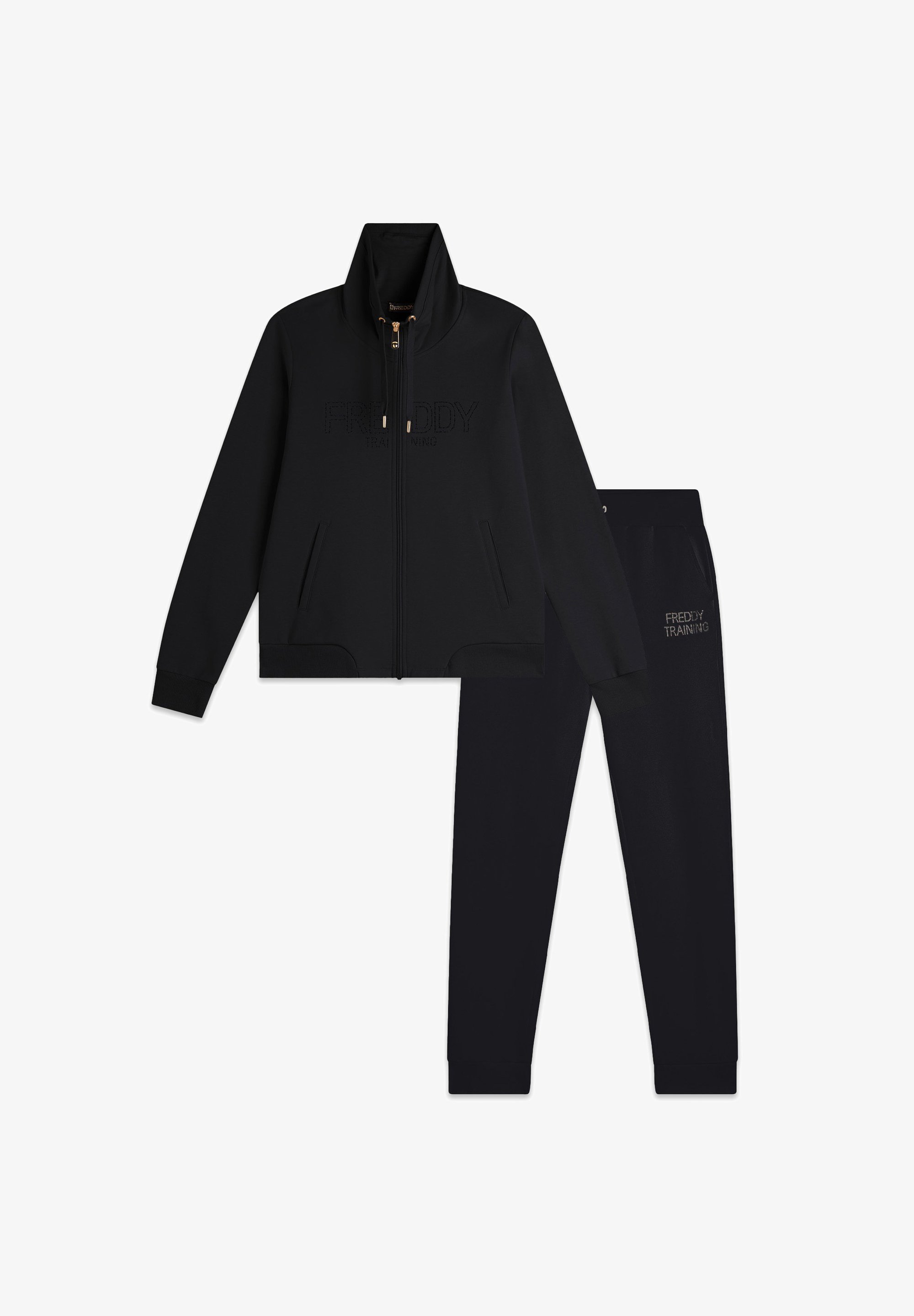 Freddy CON ZIP E COLLO ALTO DECORATA DA BORCHIE SET Tuta nero