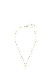 Gold chain necklace featuring a delicate Aries symbol pendant, accented with small clear stones, enhancing the design with sparkle.