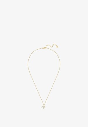 Collier en or ornée d'un délicat pendentif symbolisant le Bélier, agrémenté de petites pierres claires qui rehaussent le design d'une touche de brillance.