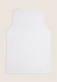 Canotta bianca senza maniche realizzata in morbido cotone, con scollo rotondo e una texture liscia con dettagli di cucitura minimi.