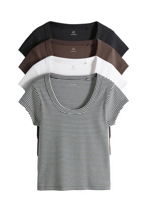 THE SET REGULAR FIT - 4 PACK  SCOOP NECK CAP SLEEVE - Tricou cu imprimeu - black brown stripe white