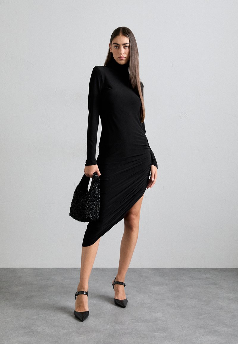 bella hadid black dress Cozy In Knit Sweater Mini Dress