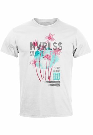 Neverless, PALMEN SOMMER STRAND SURFING SURF PACIFIC ISLAND  - Print T-shirt - weiß