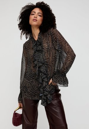 ZENDAYA RUFFLE DETAIL ZEBRA PRINT - Bluse - black