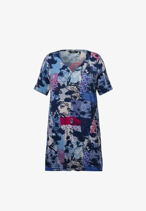 Ulla Popken, FLORAL PATCH PRINT SHORT SLEEVE KNIT - Tunica - navy blue