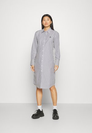 STRIPED WAISTED KNEE DRESS - Shirt dress - black/white