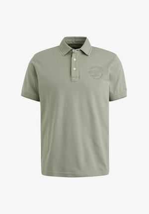 Polo-shirt in lichtgroene katoen, voorzien van een kraag, drie knopen en een geborduurd logo detail op de borst. Korte mouwen met contrasterende afwerking.