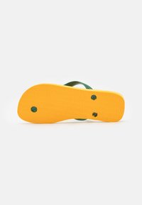 Flip-flop verde in gomma con una suola gialla testurizzata. La suola presenta tre accenti circolari, due verdi e un dettaglio in contrasto, che migliorano la presa.