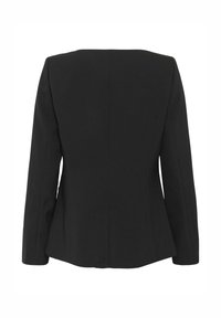 Mustast bleiserist, millel on kohandatud lõige, pikad varrukad ja veidi laienev ääris. Kangas on sileda tekstuuriga ning nähtavate õmblustega.