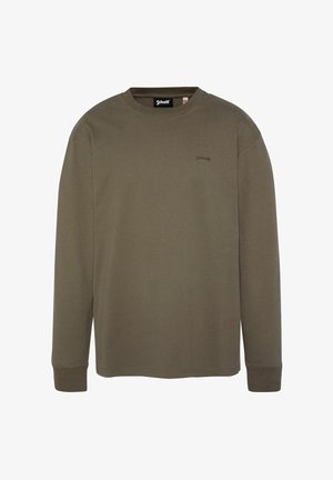 Langärmliges olivgrünes Sweatshirt aus Baumwolle mit Rundhalsausschnitt und kleinem Logo auf der Brust. Weiche Textur mit gerippten Bündchen.