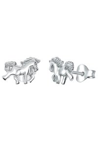 Boucles d'oreilles en argent en forme de cheval, avec un design élaboré, dotées d'une finition polie et d'un fermoir à tige pour un port sécurisé.