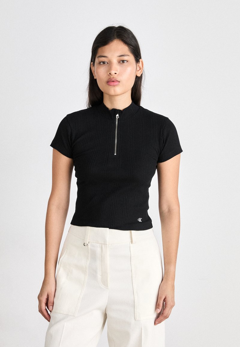 Calvin Klein Jeans VARIEGATED HALF ZIP - Basic póló - black