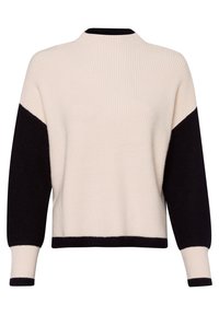 Gilet côtelé avec un corps crème, des manches noires et des accents noirs au col et à l'ourlet. Coupe regular avec un col rond.