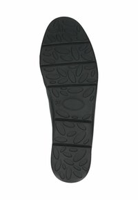 Černá podrážka boty s texturovanou gumou, obsahující oválný vzor pro lepší přilnavost. Zahrnuje velikost označení "37." Rovný a široký design.