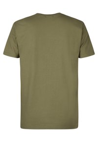 Olivengrøn t-shirt med korte ærmer lavet af blødt bomuld, med rund hals og et enkelt design uden grafik eller dekorationer.