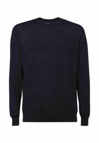 Maglione blu navy realizzato in tessuto morbido, con scollatura tonda, maniche lunghe e orlo e polsini a coste per un look aderente.