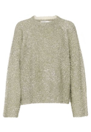 Hellgrüner, flauschiger Pullover mit Rundhalsausschnitt, langen Ärmeln und einer weichen, strukturierten Oberfläche. Keine auffälligen Muster oder Akzente sichtbar.
