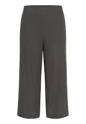 Strukturierte, graue Culotte-Hosen mit weitem Bein, ausgestattet mit einem elastischen Bündchen und einer glatten Stoffoberfläche.