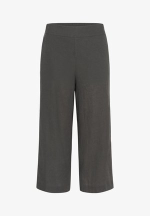 Pantaloni culotte grigi con texture e design a gamba larga, dotati di una vita elastica e una finitura in tessuto morbido.