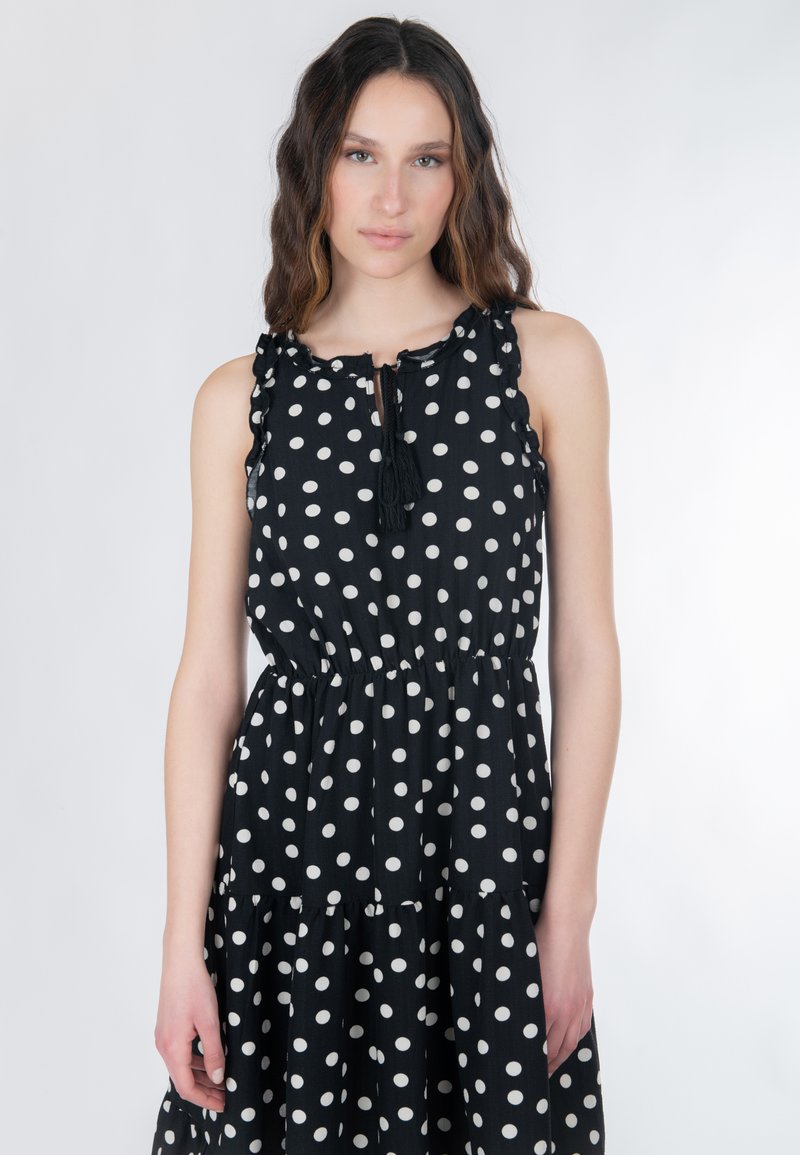 black off the shoulder mermaid prom dress Strapless Polka Dot Drop Waist Gown for Women | White/Black | Size: L