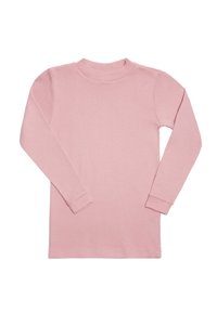 Camisa de manga larga en suave tela rosa. Cuello redondo, diseño sencillo, puños acanalados y textura sin adornos. Estilo casual y versátil.