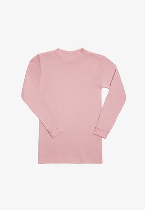 Camisa de manga larga en suave tela rosa. Cuello redondo, diseño sencillo, puños acanalados y textura sin adornos. Estilo casual y versátil.
