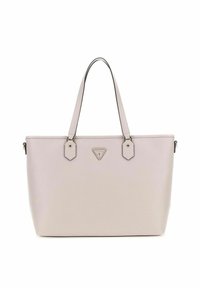 Borsa a tracolla rosa chiaro, realizzata in materiale sintetico testurizzato. Dotata di doppi manici, dettagli esagonali e un logo sulla parte frontale.