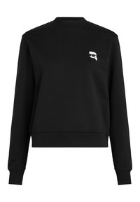 Czarna bluza z okrągłym dekoltem, długimi rękawami i krótkim krojem. Posiada małą białą grafikę na klatce piersiowej. Wykonana z miękkiego materiału.