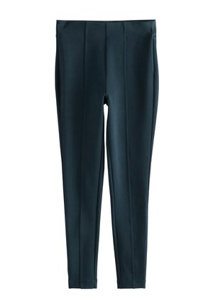 Colanți negri, cu talie înaltă, croială slim-fit, detaliu cu cusătură frontală, lungime până la gleznă și material neted, elastic.