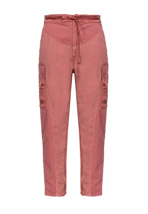 Pantaloni cargo in un morbido colore rosa con vita regolabile, tasche laterali e dettagli a pannelli testurizzati sulle gambe.