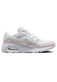 Sneaker Nike Air Max con tomaia in rete e pelle bianca, dettagli rosa, linguetta imbottita e suola morbida con unità d'aria visibile.