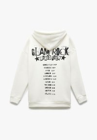 Witte hoodie met een grafische print met de tekst "GLAM ROCK WORLD TOUR" in het zwart, met daaronder een lijst van steden en data. Met capuchon en een relaxte fit.