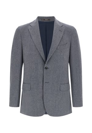 Szary, teksturowany żakiet wykonany z tkaniny tkanej, z zapięciem na jeden guzik, klapami z wykrojem oraz dwiema przednimi kieszeniami. Podszewka w ciemnym granacie.