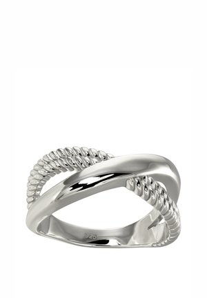 Silberring mit einem gedrehten Design, das glatte und gerippte Abschnitte aufweist. Innen am Ringband mit "925" gekennzeichnet, was auf sterling Silber hinweist.