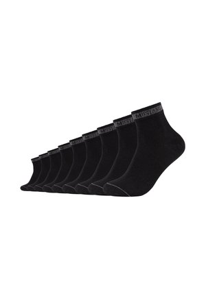 Pack mit zehn schwarzen Knöchelsocken mit einem gerippten Bund, aus weichem Stoff gefertigt. Jede Socke hat eine verstärkte Zehen- und Fersenpartie für Langlebigkeit.
