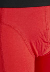 Rode sportieve shorts met een zwarte tailleband. Bevatten een gladde stof, platte naden en een aansluitend ontwerp met een lichte rek.