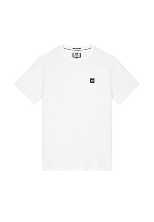 T-shirt blanc à manches courtes en coton. Dispose d'un petit patch logo noir sur la zone gauche de la poitrine. Design classique à col rond.