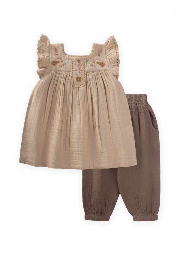 EMBROIDERED SET - Stoffhose - beige
