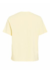 T-shirt uni jaune clair à manches courtes vu de dos, avec un col rond et sans motifs ni logos visibles.