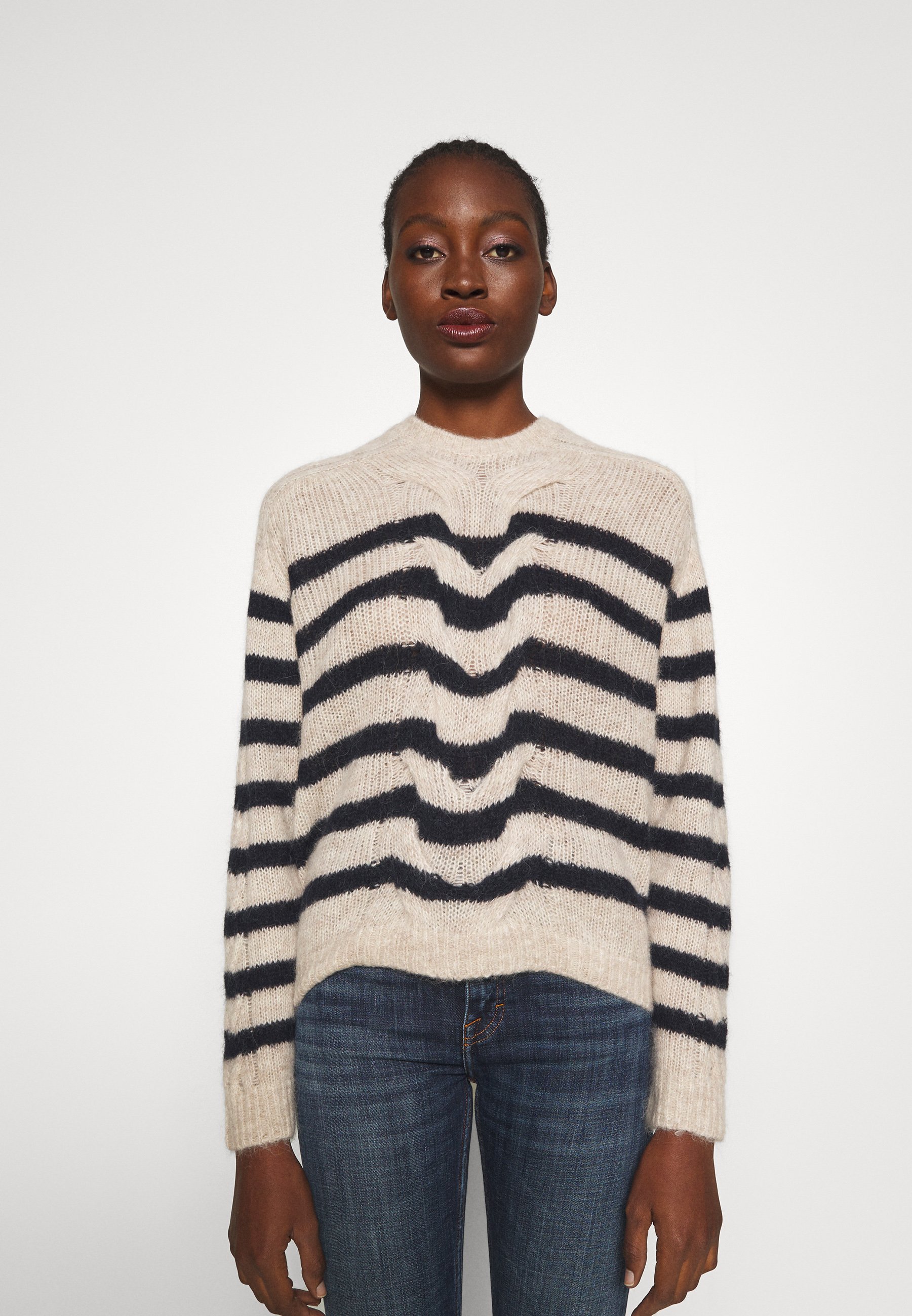 bone MIA STRIPED CABLE - Jumper - wheat 