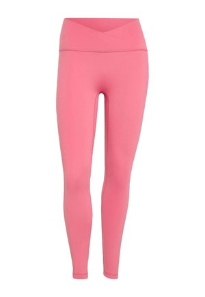 Høj talje, hel-lang lyserøde leggings med krydset taljebånd, lavet af glat, elastisk stof.