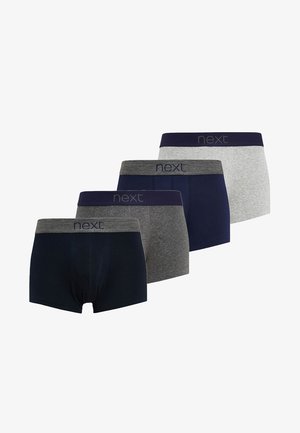 Patru perechi de boxeri bărbătești în navy închis, gri și gri deschis, având brâie elastice cu marca "next" și o potrivire strânsă.