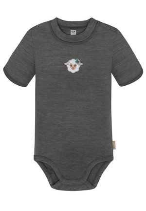 Unisex Merino Kurzarm  Strampler mit Knopf Bodysuit Einteiler 100 % Merinowolle - Body - anthrazit