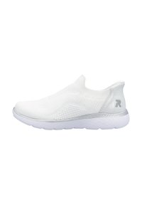 Scarpa da ginnastica bianca senza lacci con tomaia testurizzata, materiale elasticizzato a maglia, suola leggera e un sottile accent silver sul tallone.