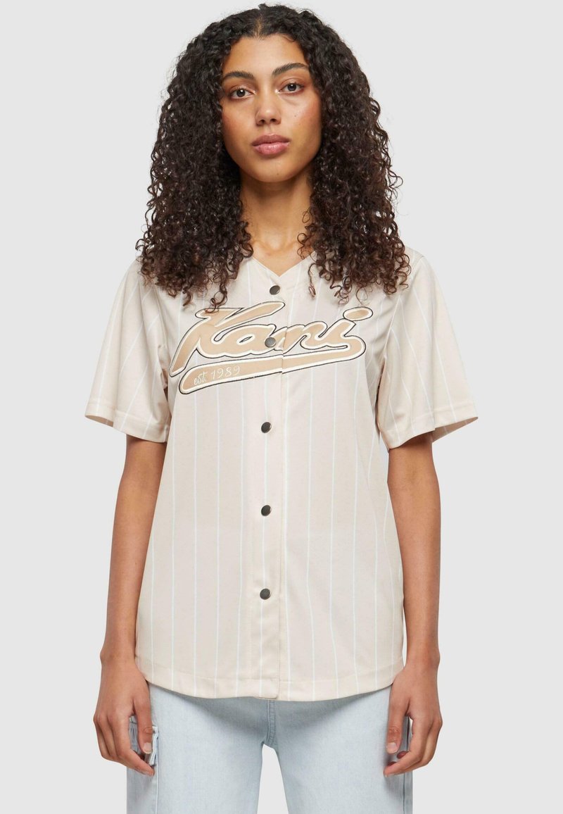 Karl Kani - VARSITY PINSTRIPE BASEBALL  - Pusero - cream white, Suurenna