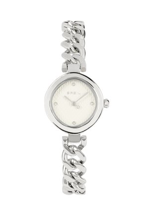 Orologio da polso Breil in argento con bracciale a maglie a catena, quadrante rotondo bianco testurizzato, indici delle ore in diamante e due lancette d'argento.