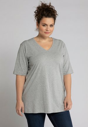Ulla Popken V-AUSSCHNITT, HALBARM - T-Shirt basic - hellgrau mélange