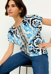 Next GATHERED SHORT SLEEVE TEXTURED BOXY REGULAR FIT - Nyomott mintás póló - blue navy tile print